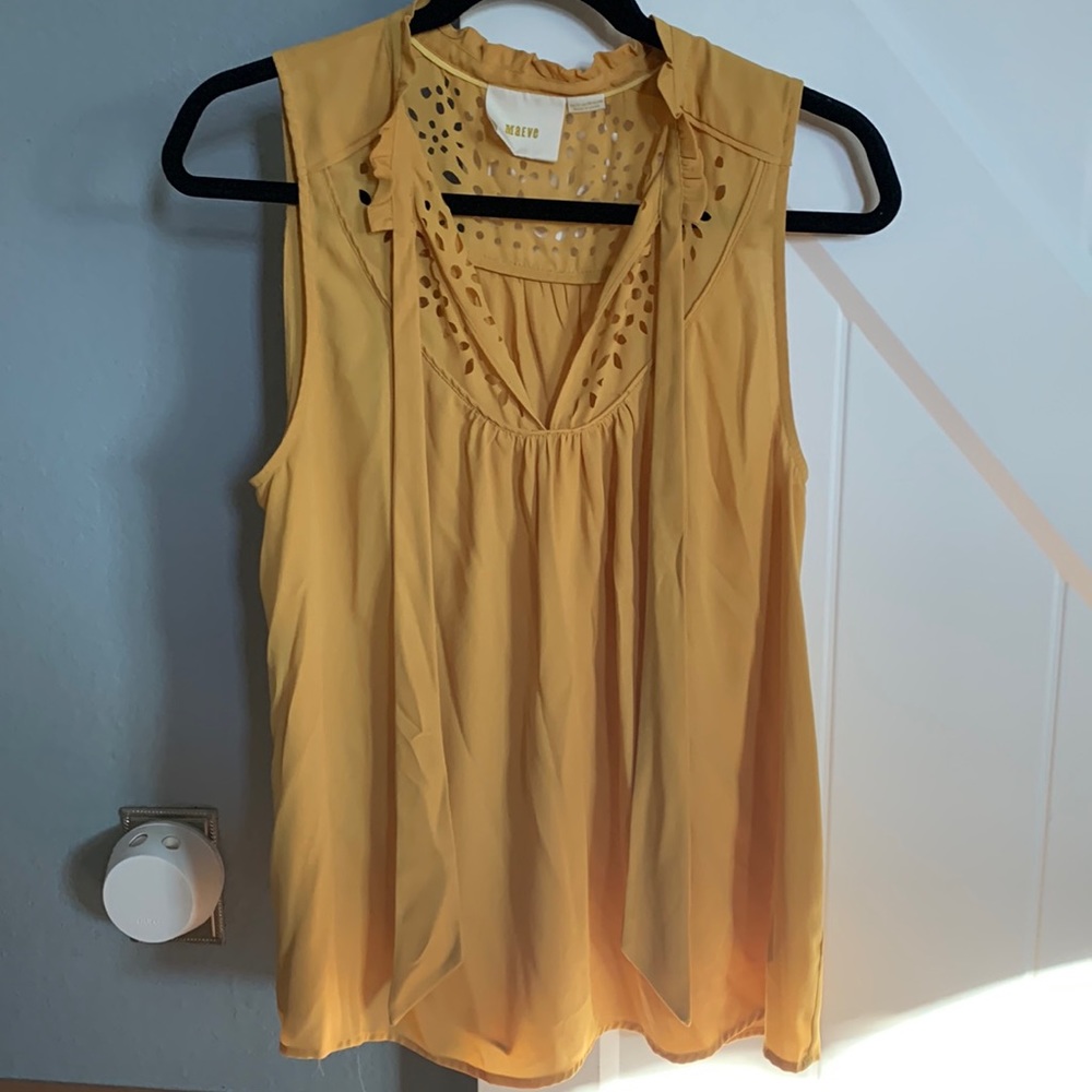 Maeve by Anthropologie sleeveless flower yolk tie neck mustard color size 12